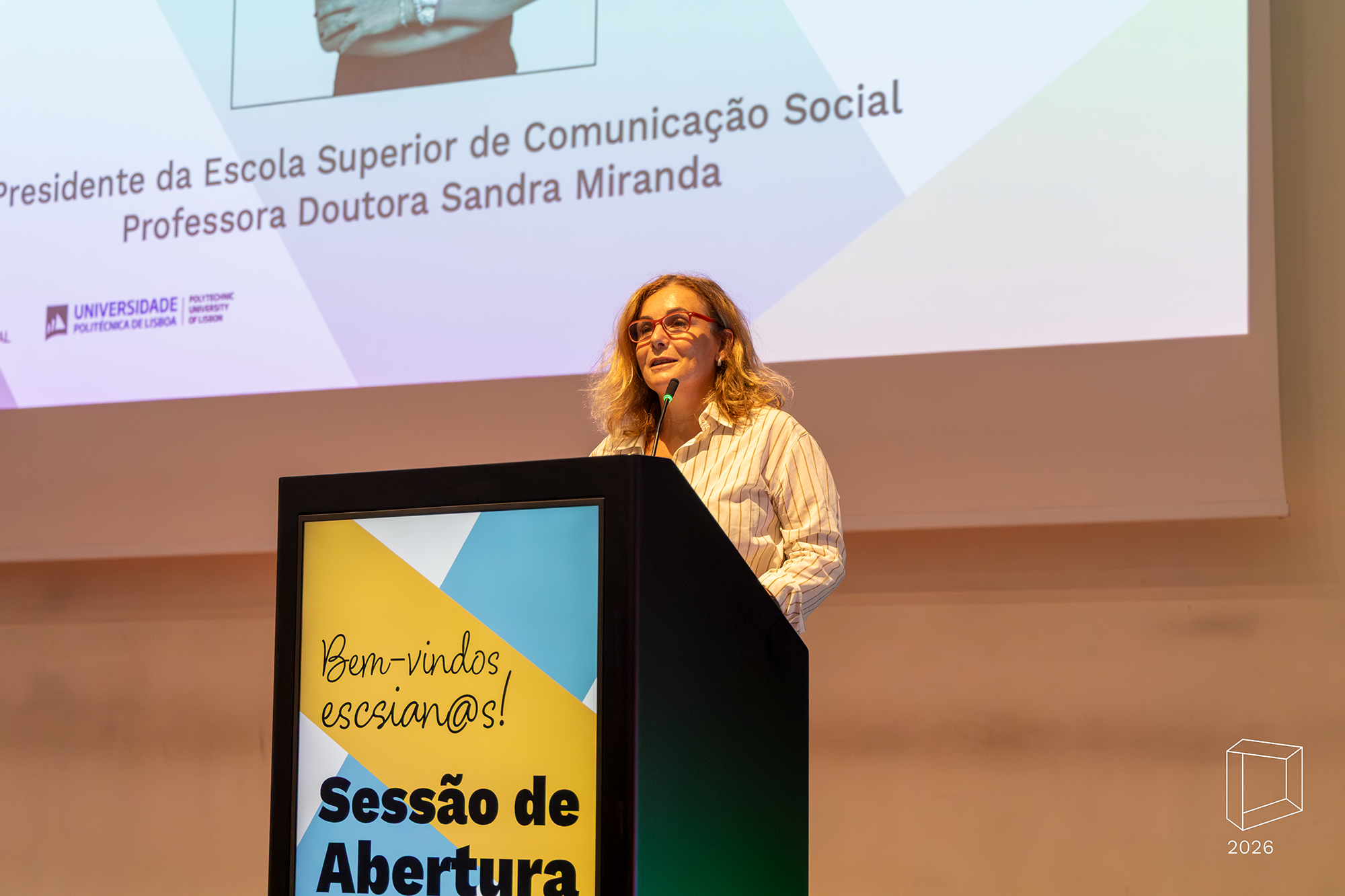 Presidente da ESCS, Professora Doutora Sandra Miranda na Sessão de Boas-Vindas aos Mestrados e Pós-Graduações