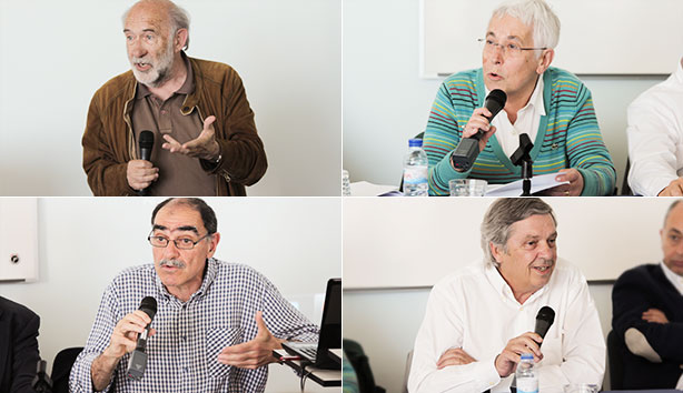 Os jornalistas Adelino Gomes, Diana Adringa, José Pedro Castanheira e José Rebelo, colegas e amigos do Prof. Oscar Mascarenhas.