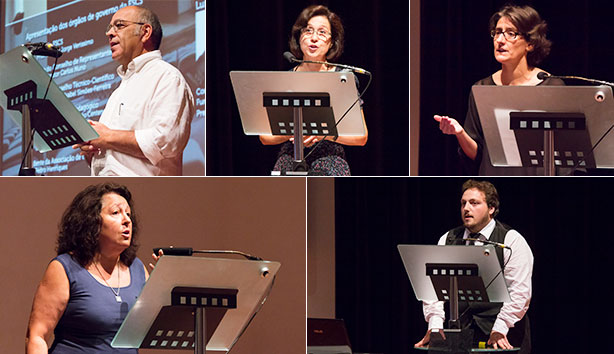 Em cima: Carlos Nuno, Isabel Simões-Ferreira e Maria João Centeno. Em baixo: Teresa Martins e Pedro Henriques.